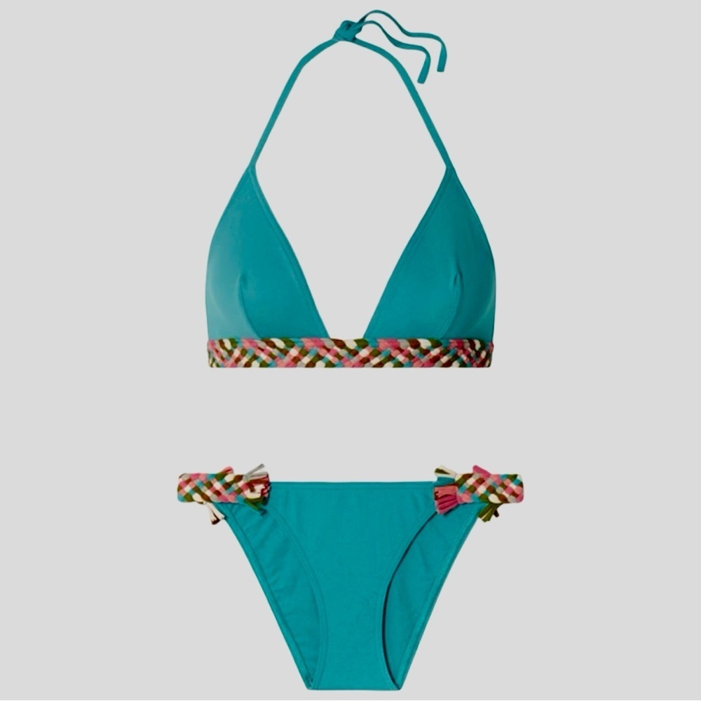 NWT ERES “Mambo Poncho” Braid Fringe Trimmed Triangle Bikini Top Turquoise 42/10 - Picture 2 of 15